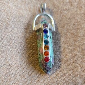 Ruby Zoisite Chakra Crystal Point Pendant Silver Tone – Multicolor Gemstones